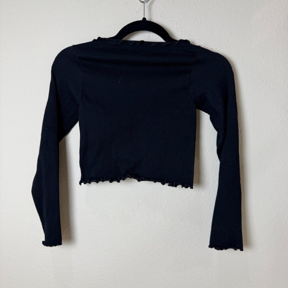 Urban Outfitters BDG Lettuce Edged Ribbed Crop Top Long Sleeve Size Small - Picture 7 of 8